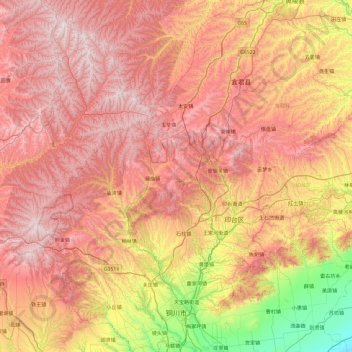 Mappa topografica 铜川市, altitudine, rilievo