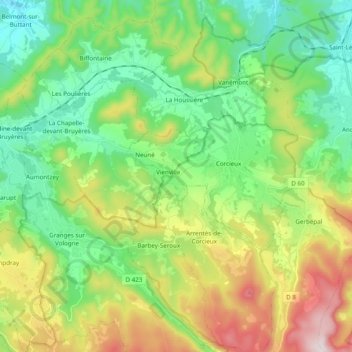 Mappa topografica Le Neuné, altitudine, rilievo