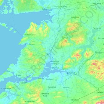 Mappa topografica County Clare, altitudine, rilievo