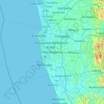 Mappa topografica Colombo District, altitudine, rilievo