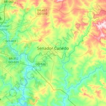 Mappa topografica Senador Canedo, altitudine, rilievo