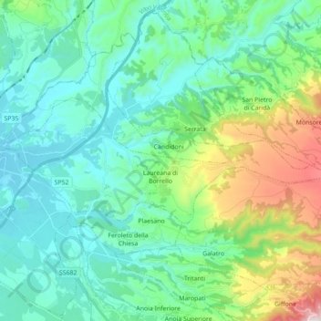 Mappa topografica Laureana di Borrello, altitudine, rilievo