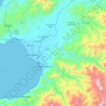 Mappa topografica Puerto Vallarta, altitudine, rilievo