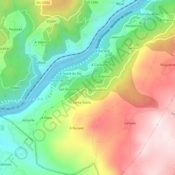Mappa topografica A Carballeira, altitudine, rilievo