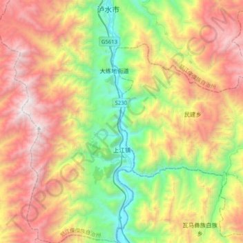 Mappa topografica 上江镇, altitudine, rilievo