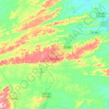 Mappa topografica Caririaçu, altitudine, rilievo