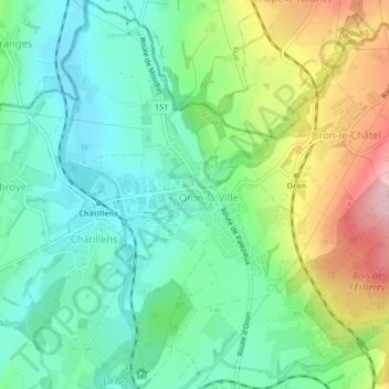 Mappa topografica Oron-la-Ville, altitudine, rilievo