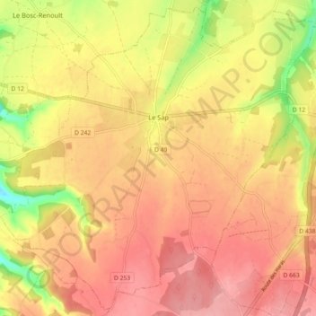 Mappa topografica Le Sap, altitudine, rilievo