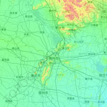 Mappa topografica 徐州市, altitudine, rilievo