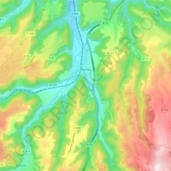 Mappa topografica Massiac, altitudine, rilievo