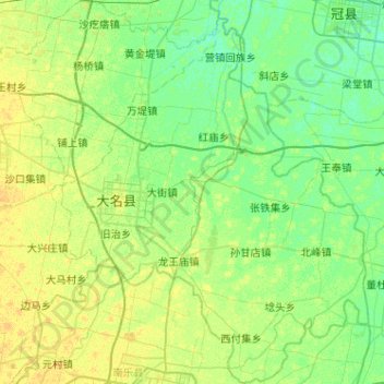Mappa topografica 大名县, altitudine, rilievo