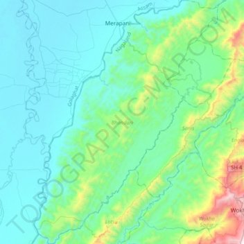 Mappa topografica Bhandari, altitudine, rilievo