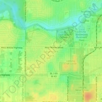 Mappa topografica Edgemont Park, altitudine, rilievo