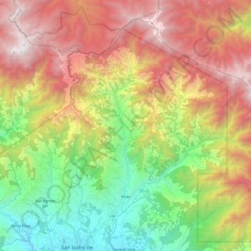 Mappa topografica Rivas, altitudine, rilievo