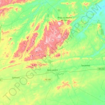 Mappa topografica Belo Jardim, altitudine, rilievo