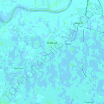 Mappa topografica Oldehove, altitudine, rilievo