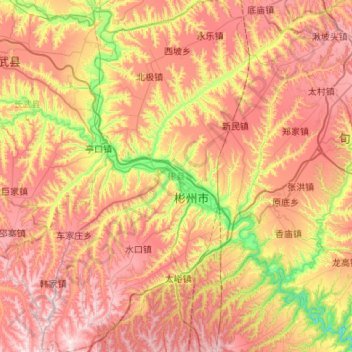 Mappa topografica 彬州市, altitudine, rilievo
