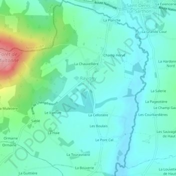 Mappa topografica Ravigny, altitudine, rilievo