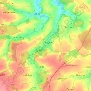 Mappa topografica Kayna, altitudine, rilievo