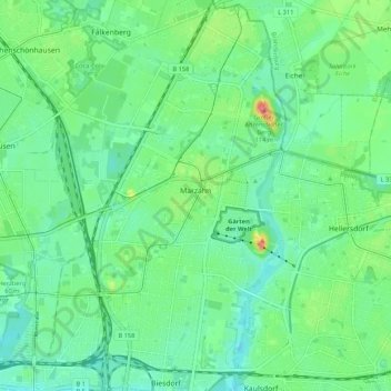 Mappa topografica Marzahn, altitudine, rilievo