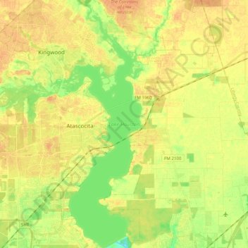 Mappa topografica Lake Houston, altitudine, rilievo