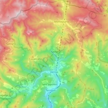 Mappa topografica Vernio, altitudine, rilievo