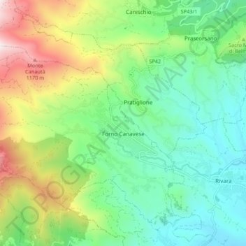 Mappa topografica Forno Canavese, altitudine, rilievo