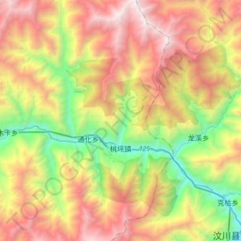Mappa topografica 桃坪镇, altitudine, rilievo