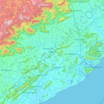 Mappa topografica Sarada, altitudine, rilievo