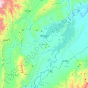 Mappa topografica Yaguará, altitudine, rilievo