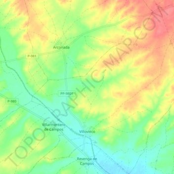 Mappa topografica Villovieco, altitudine, rilievo