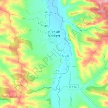 Mappa topografica Le Brouilh-Monbert, altitudine, rilievo