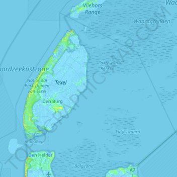 Mappa topografica Texel, altitudine, rilievo