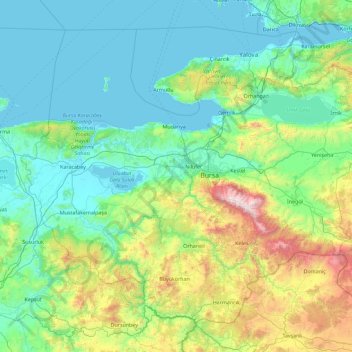 Mappa topografica Bursa, altitudine, rilievo