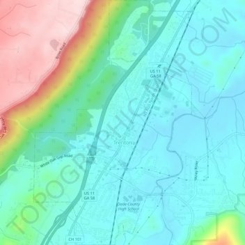 Mappa topografica Trenton, altitudine, rilievo