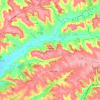 Mappa topografica Beauville, altitudine, rilievo