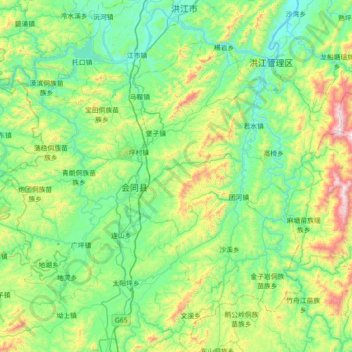 Mappa topografica 会同县, altitudine, rilievo