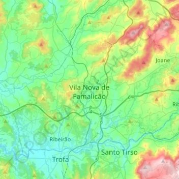 Mappa topografica Vila Nova de Famalicão, altitudine, rilievo