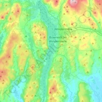 Mappa topografica Windermere, altitudine, rilievo