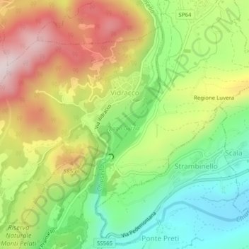 Mappa topografica Vidracco, altitudine, rilievo