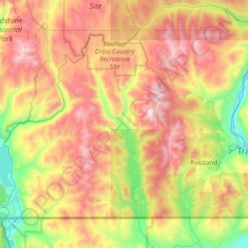 Mappa topografica Area B (Lower Columbia/Old Glory), altitudine, rilievo