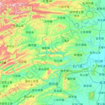 Mappa topografica 石门县, altitudine, rilievo