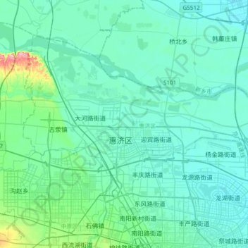 Mappa topografica 惠济区, altitudine, rilievo