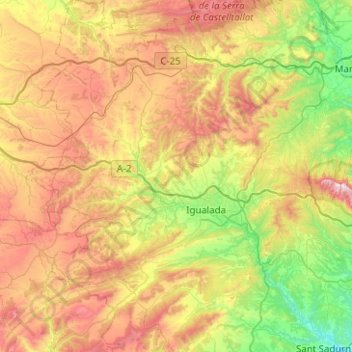 Mappa topografica Anoia, altitudine, rilievo