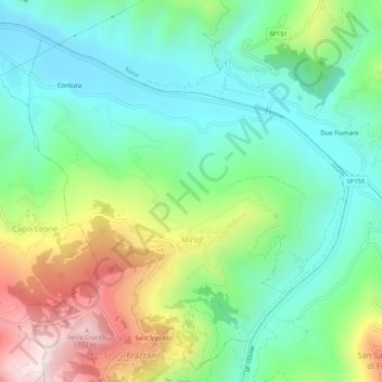 Mappa topografica Mirto, altitudine, rilievo