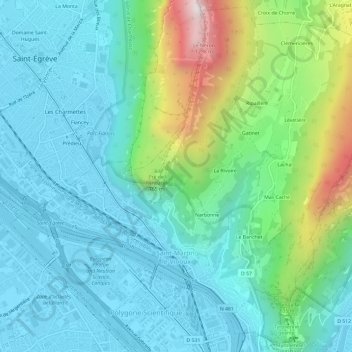Mappa topografica Saint-Martin-le-Vinoux, altitudine, rilievo