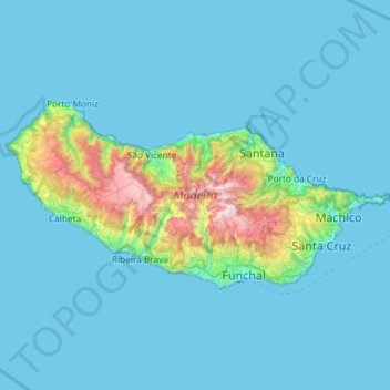 Mappa topografica Ilha da Madeira, altitudine, rilievo