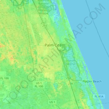 Mappa topografica Palm Coast, altitudine, rilievo