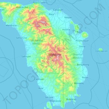 Mappa topografica Mindoro, altitudine, rilievo