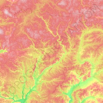 Mappa topografica Unža, altitudine, rilievo